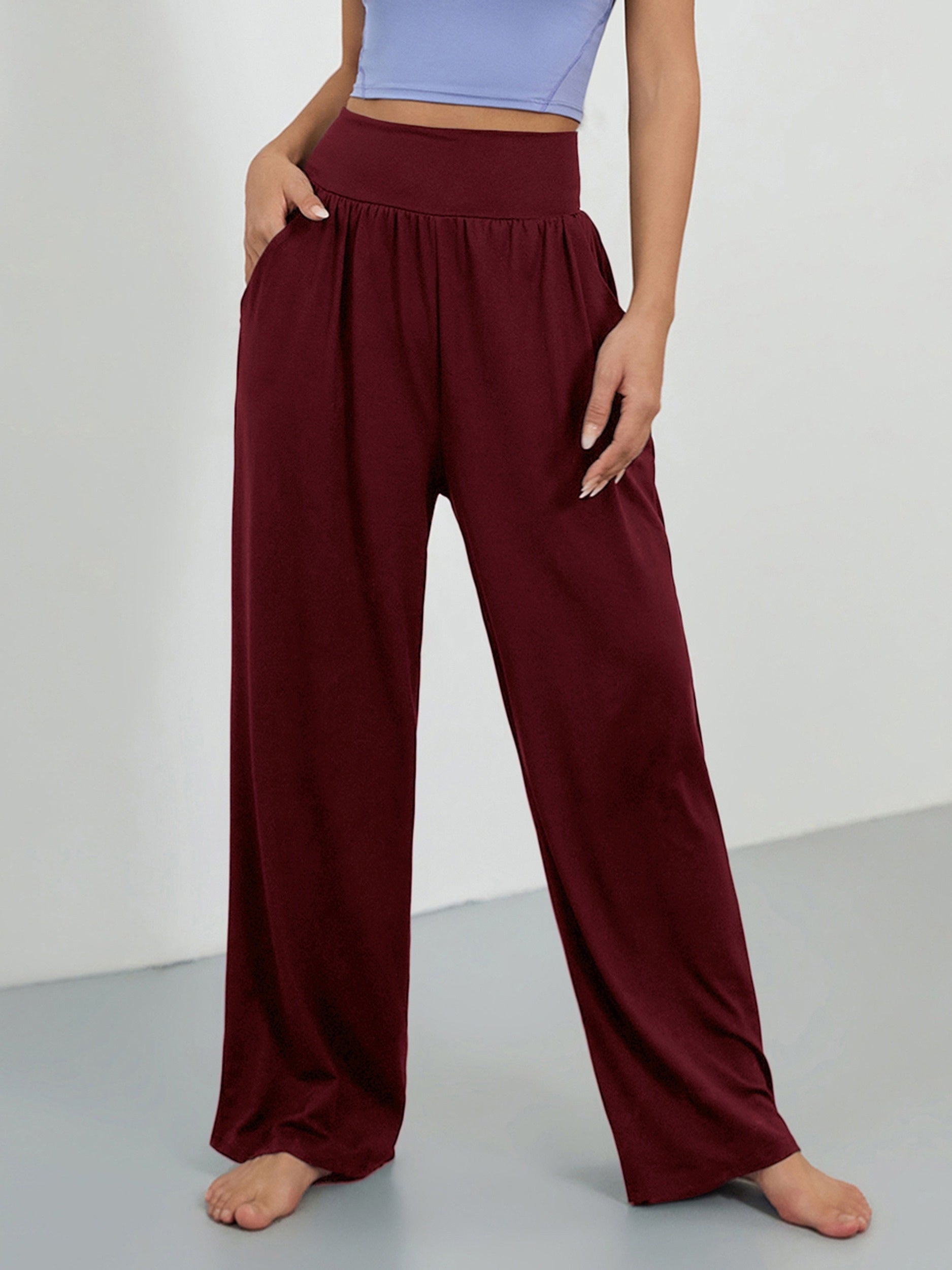 Wide Leg Casual Pants Elastic Waist Yoga Running Loose Pants