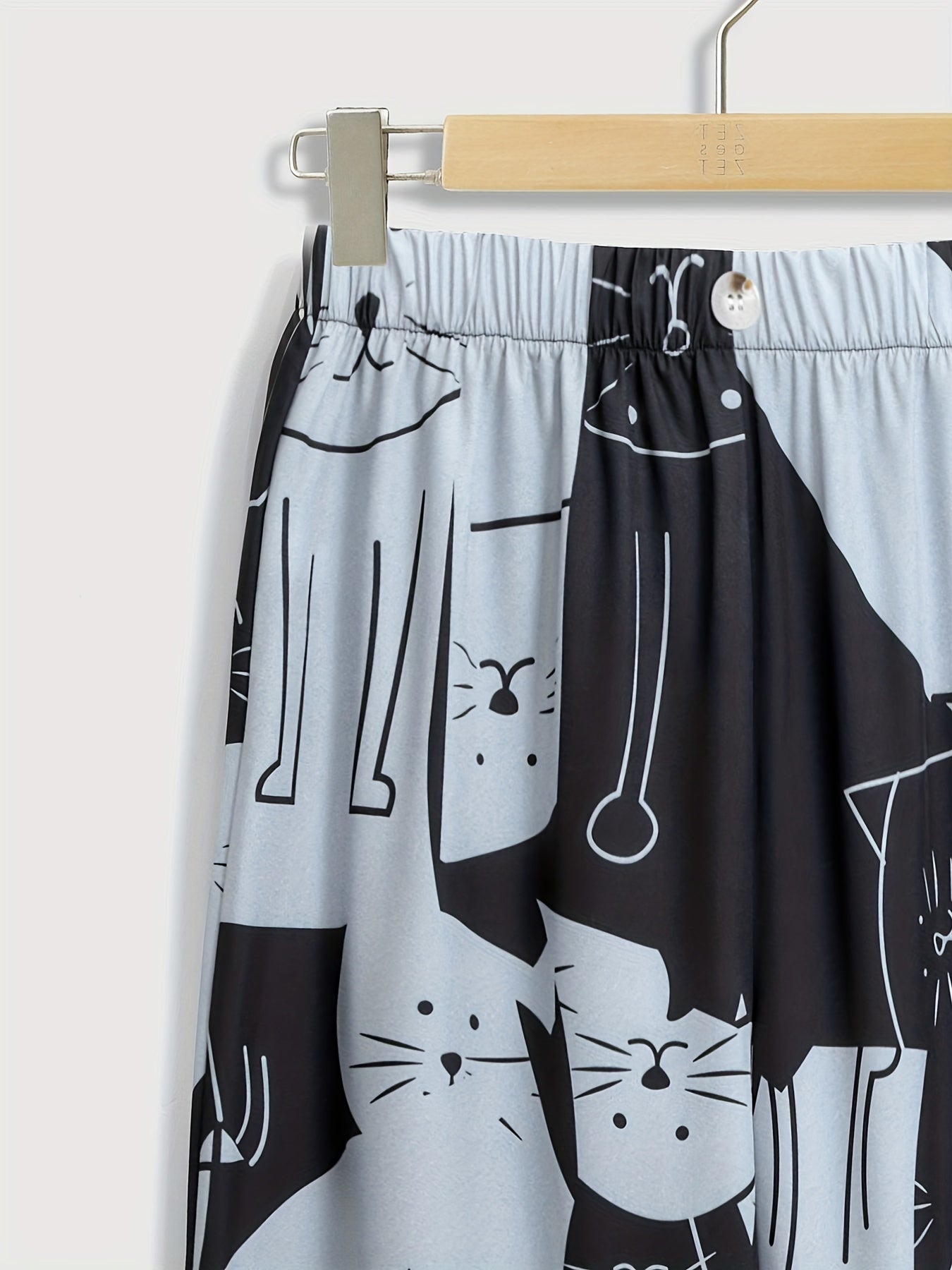  Colorblock Cat Print Wide Leg Pants