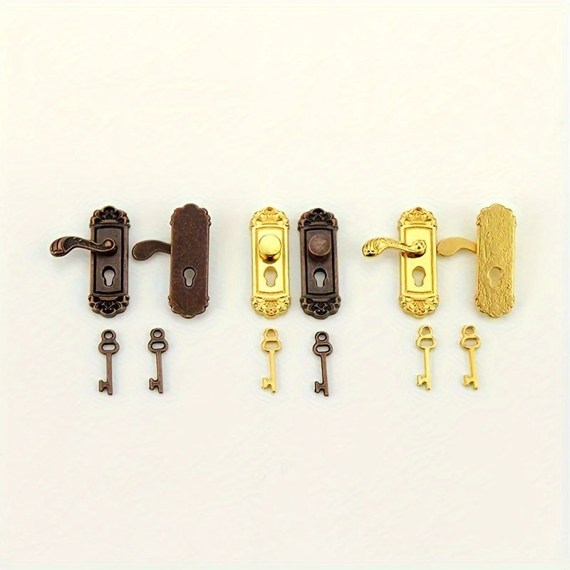 2pcs Dollhouse Retro Door Handle Mini Door Lock