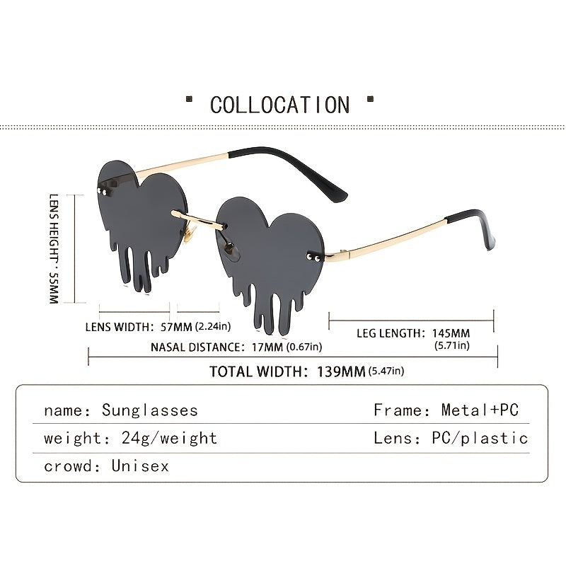 Melting Heart Sunglasses Rimless Party Glasses