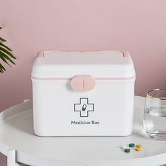 Pink Grid Medicine Basket Storage Box for Home Dorm