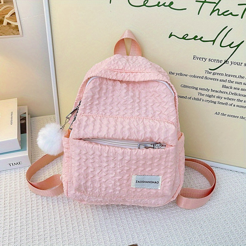 Mini Bubble Ruched Backpack Letter Patch School Bag Lightweight Daypack