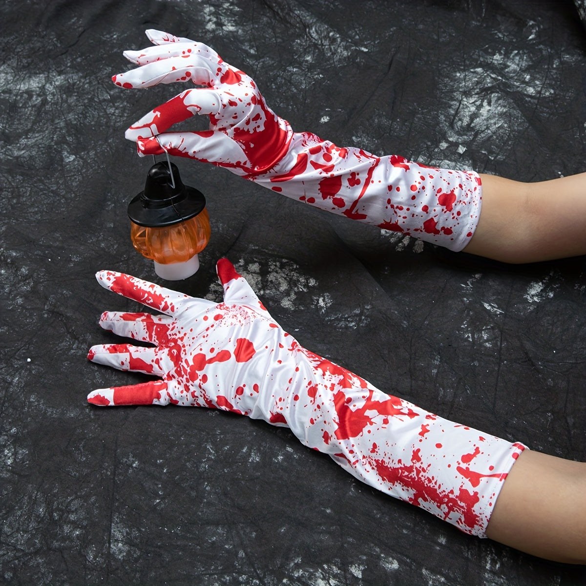 Scary Blood Decorated Satin Gloves