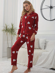 Strawberry Print Red Pajamas Set Long Sleeve Top & Pants
