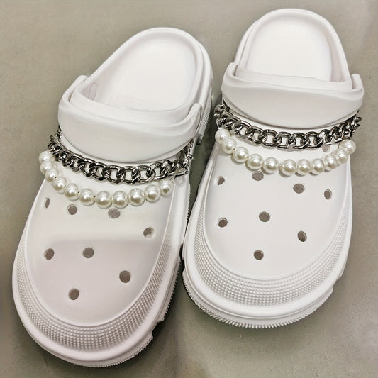 2pcs Faux Pearl Shoe Clogs Chains DIY Accessories