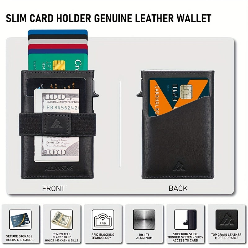 ALLANSING Slim Card Holder Leather Wallet Minimalist Pop Up RFID Blocking Wallet