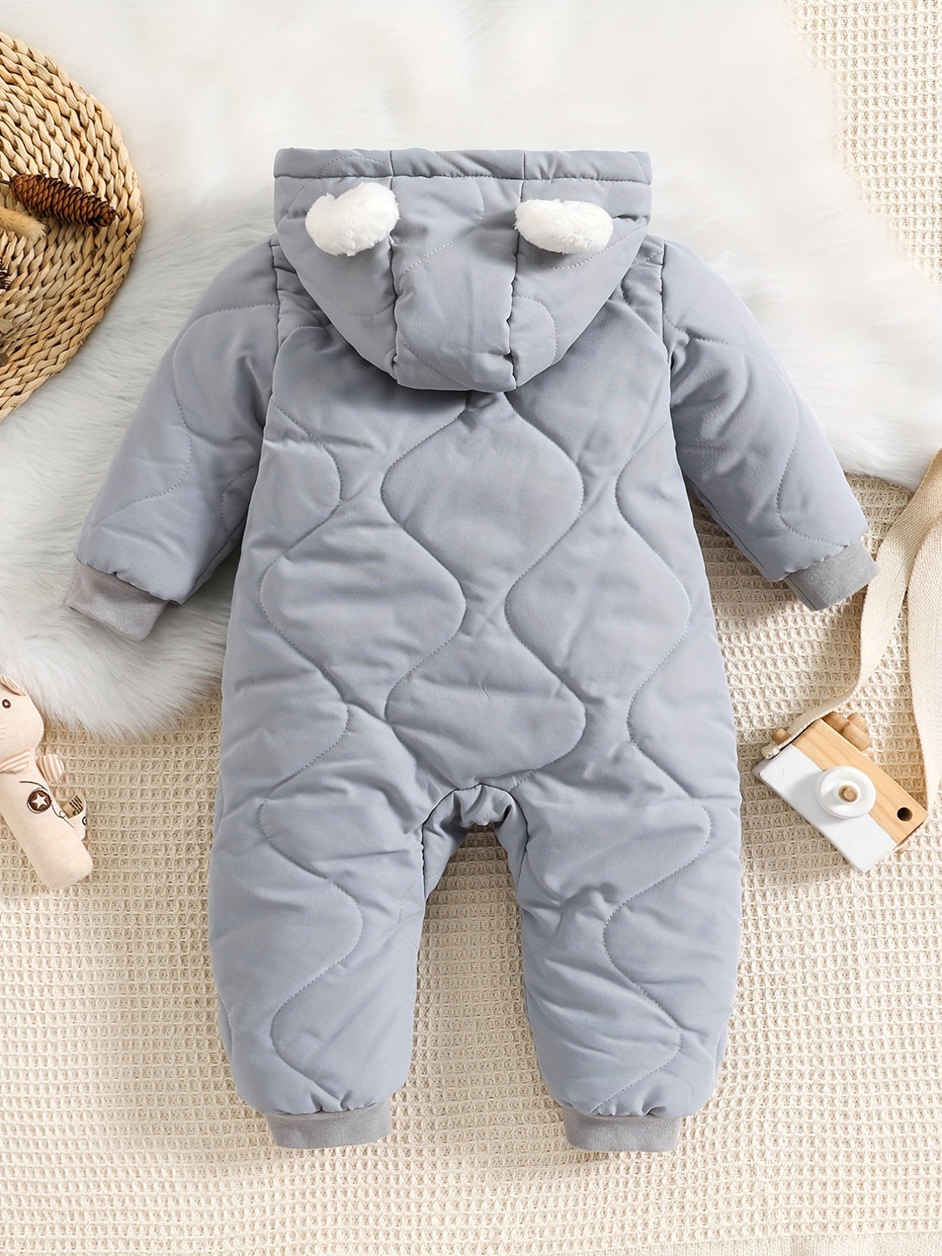 Infant Hooded Thick Romper Long Sleeve Zipper Thermal Jumpsuit