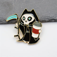 Cartoon Grim Reaper Brooch for Men Backpack Collar Jewelry