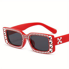 Rhinestone Sunglasses Rectangle Frame Casual Eyewear UV400