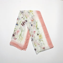 Pink Flower Print Chiffon Scarf Long Shawl Windproof Head Wrap