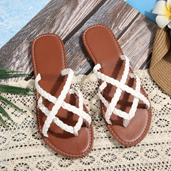 Women's Braided Cross Strap Slide Sandals Casual Flat Summer Shoes