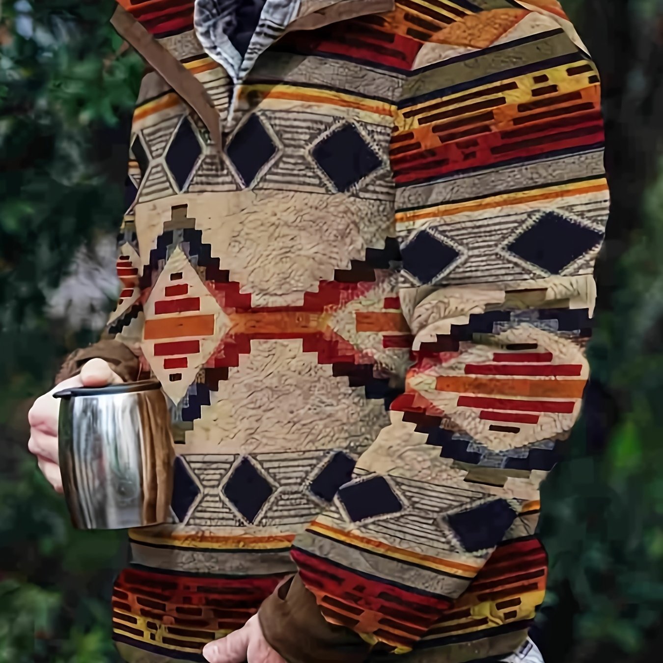 Men's Ethnic Style Fleece Long Sleeve Sweatshirt Coat