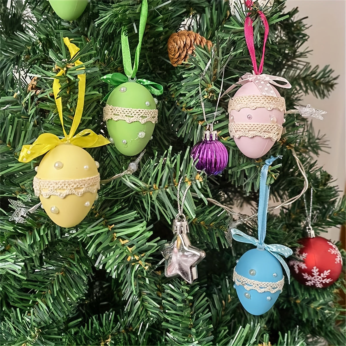 1pc Easter Eggs Wedding Stuff Christmas Ornaments Ribbon Bow Simulation Eggshell