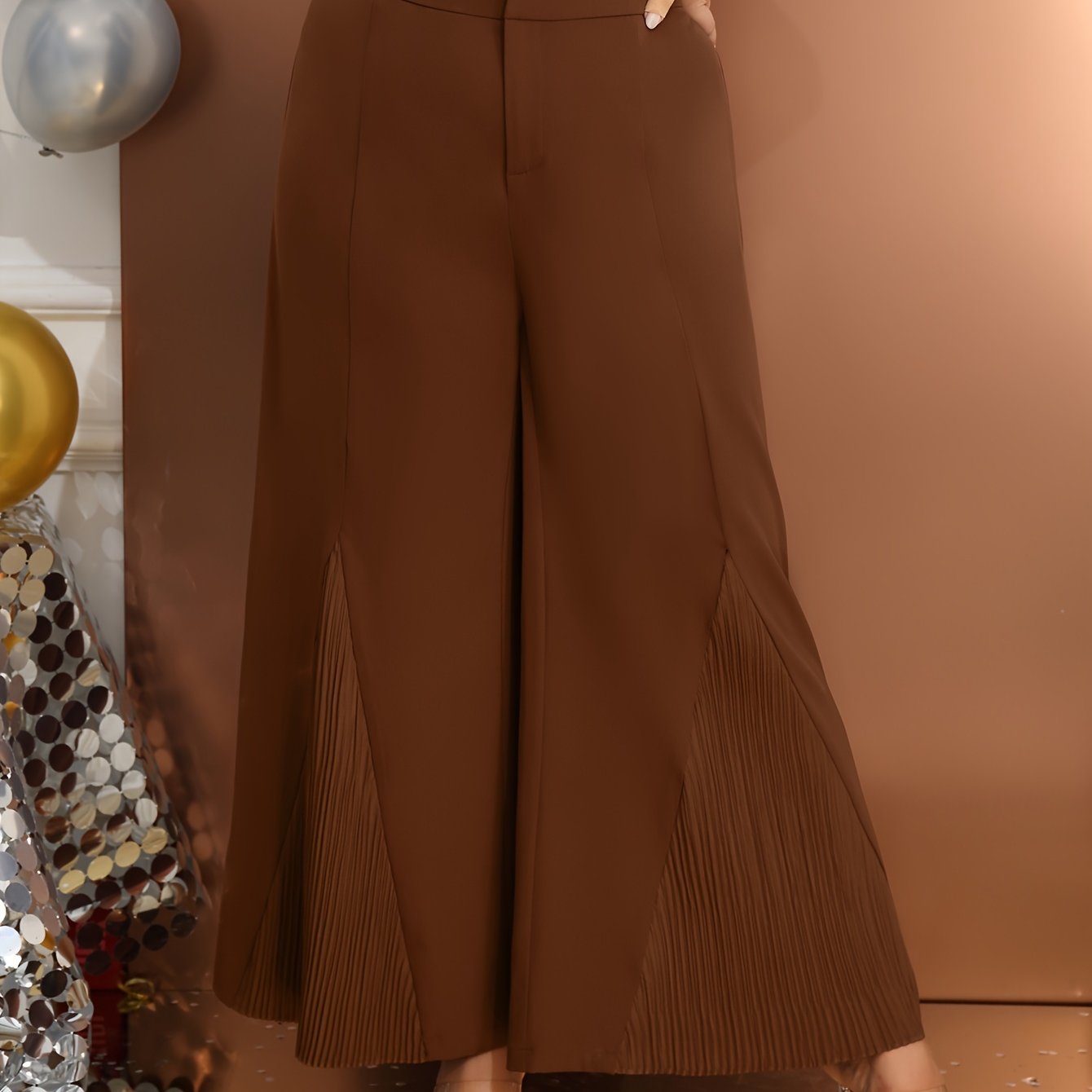  Solid Textured High Rise Wide Leg Trousers