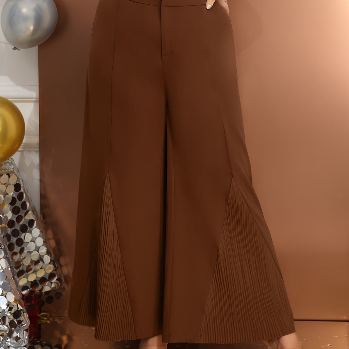  Solid Textured High Rise Wide Leg Trousers