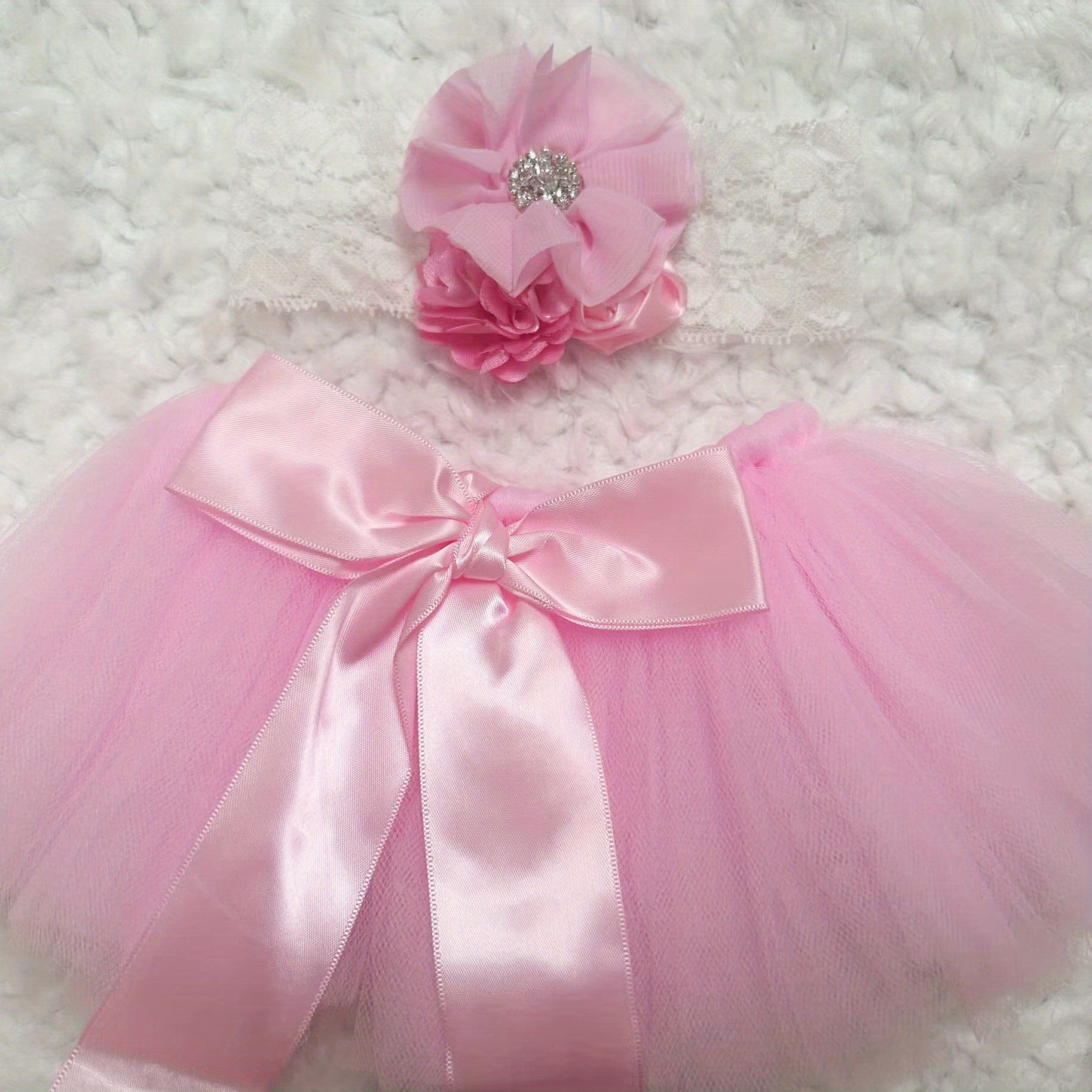 Newborn Baby Photography Props Tutu Skirt Pink Lace Headband Set