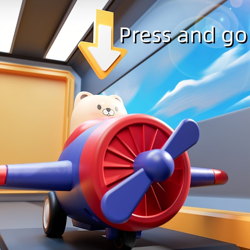 Animal Airplane Cars Press & Go Toy Set for Kids - Red Yellow