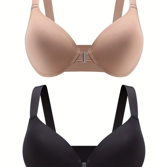2 Pack Plus Size Front Closure Padded Bra Set for Women