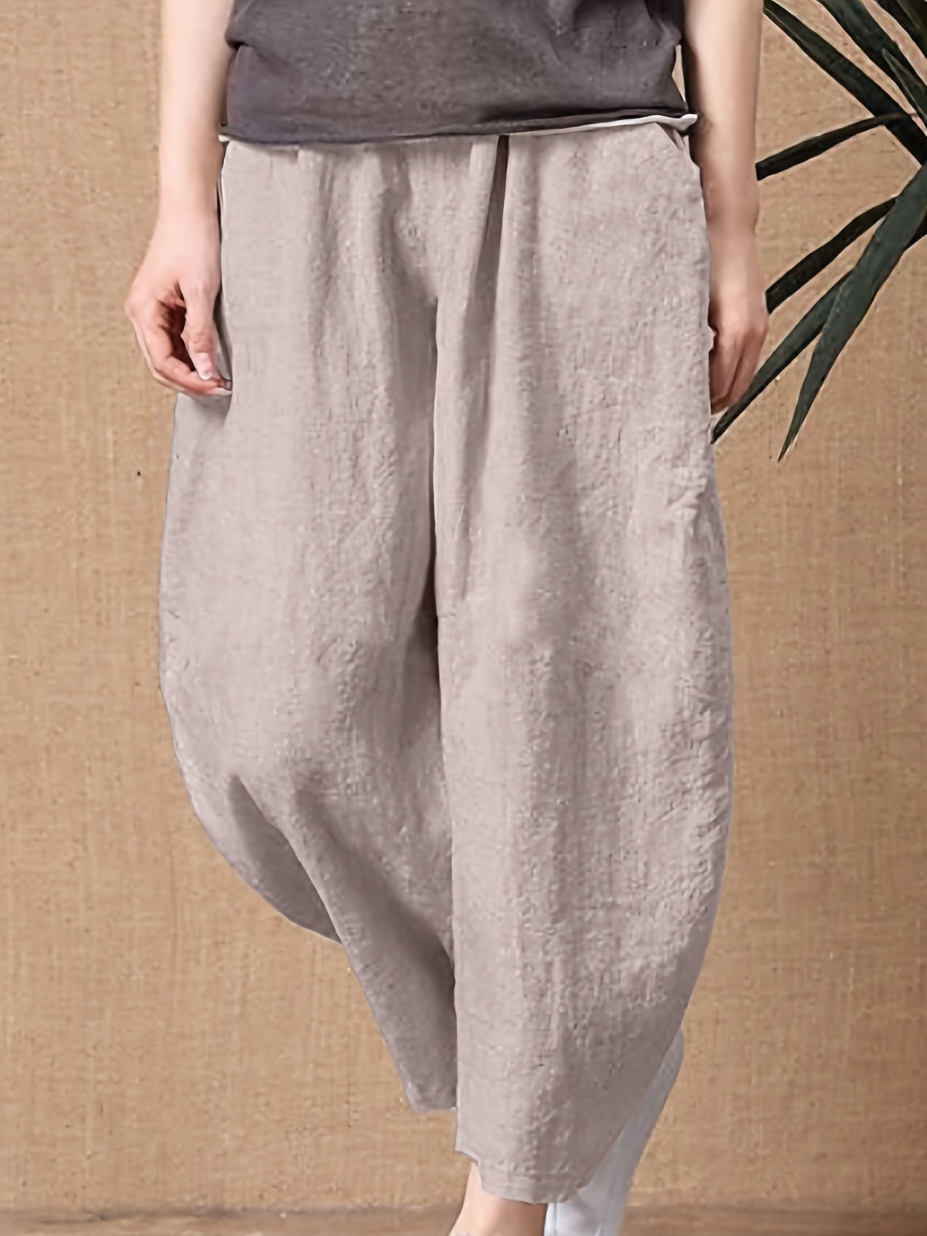  Elastic High Rise Crop Pants with Pockets