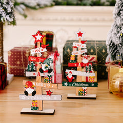 Wooden Santa & Snowman Christmas Ornament for Tabletop or Window Display