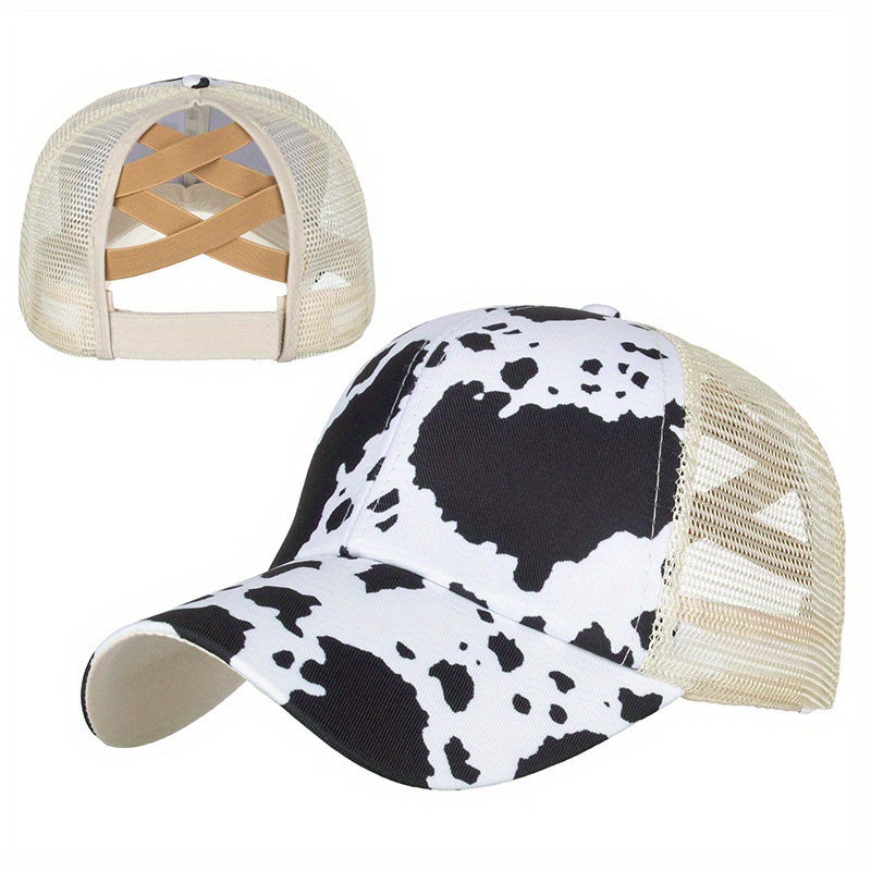 Cross Ponytail Cap Women's Men's Trucker Hat Summer Mesh