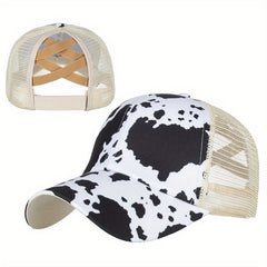 Cross Ponytail Cap Women's Men's Trucker Hat Summer Mesh