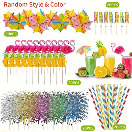 100pcs Tropical Cocktail Umbrellas with Straws for Parties & Events