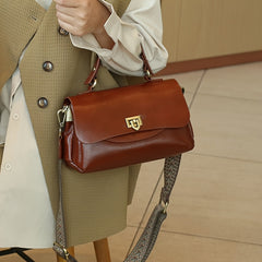 Cowhide Shopping Bag for Women Leather Handbag Secure Buckle Closure