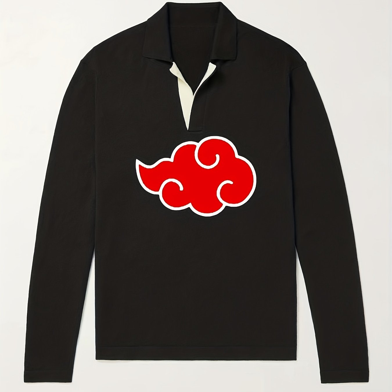 Anime Cloud Pattern Polo Sweater Men's Warm V Neck Pullover For Fall Winter