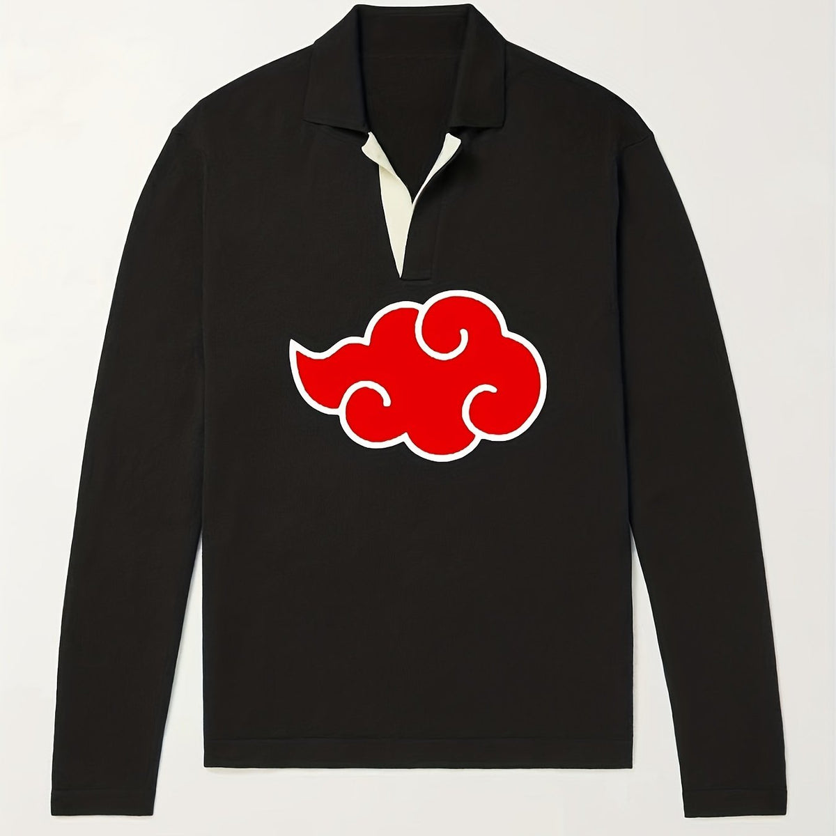 Anime Cloud Pattern Polo Sweater Men's Warm V Neck Pullover For Fall Winter
