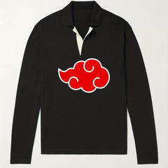 Anime Cloud Pattern Polo Sweater Men's Warm V Neck Pullover For Fall Winter