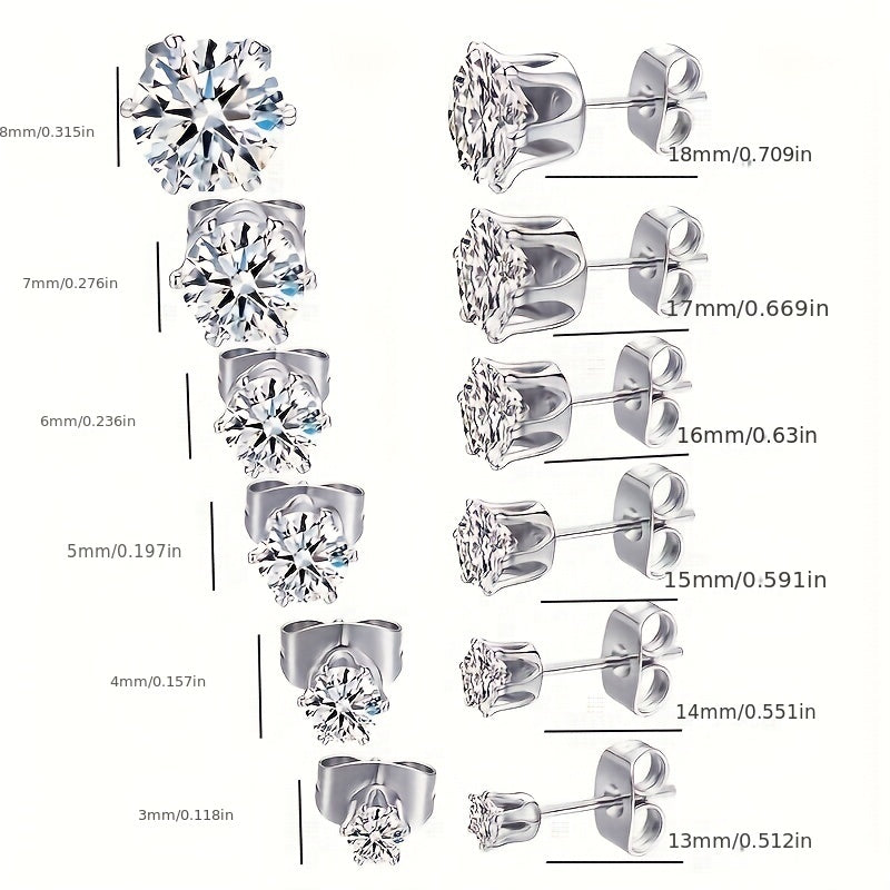 Zircon Decor Stud Earrings Stainless Steel Jewelry Delicate Gift