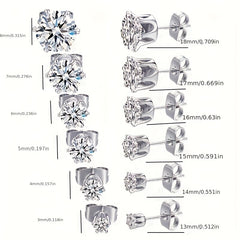 Zircon Decor Stud Earrings Stainless Steel Jewelry Delicate Gift