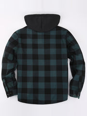 Men's Fleece Plaid Hooded Long Sleeve Shirt Jacket Autumn Winter