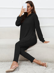 Casual Knitted Two Piece Set Long Sleeve Split Hooded Top & Skinny Pants