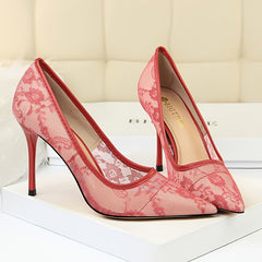 Women's Stiletto High Heels Lace Pointed Toe Shoes