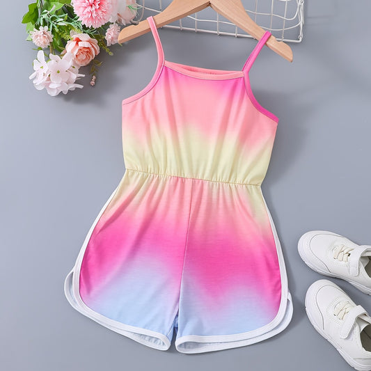 Girls Gradient Block Cami Rompers Jumpsuits