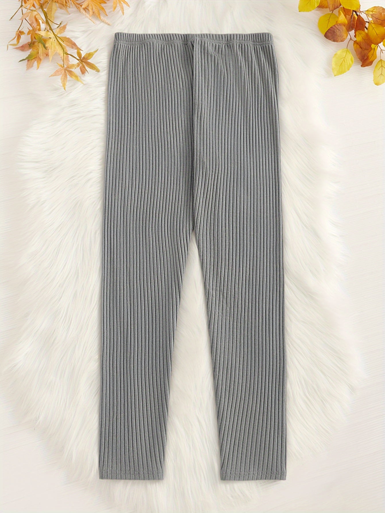  Solid Ribbed Knit Straight Leg Trousers