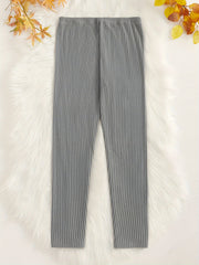  Solid Ribbed Knit Straight Leg Trousers