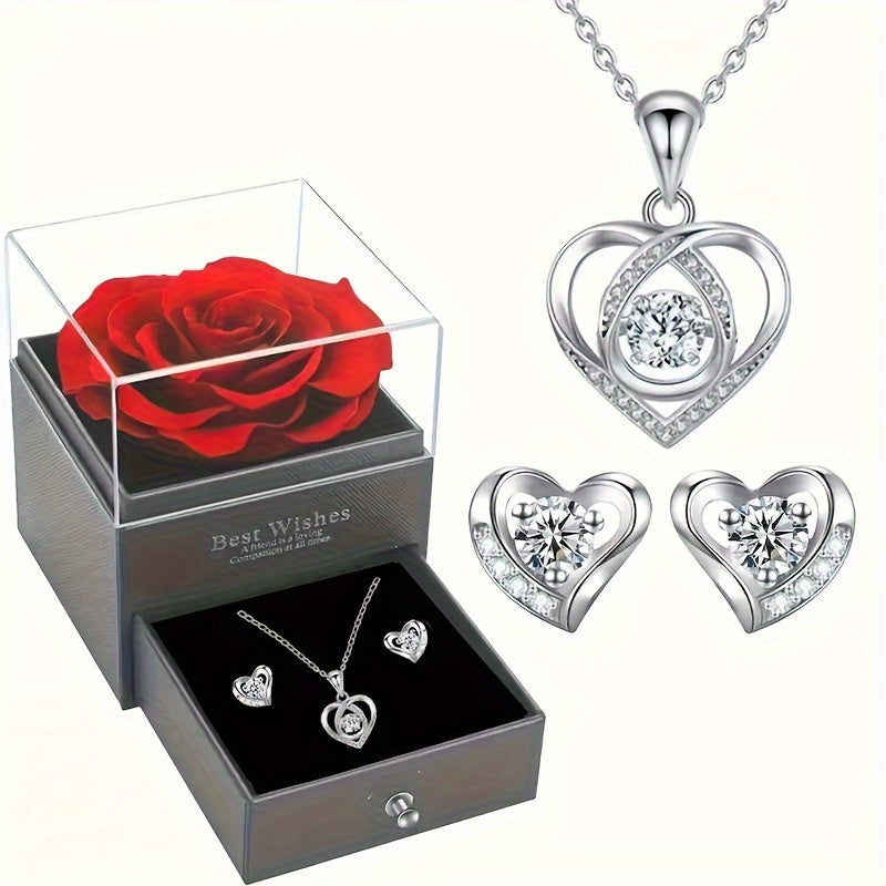 Rose Box Heart Pendant Set - Ideal Gift for Anniversaries, Birthdays