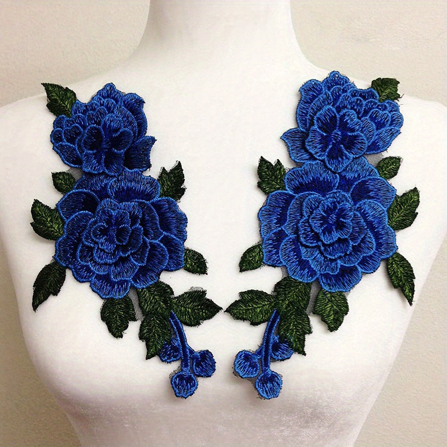 2pcs 3D Lace Flower Patches Stickers Colorful Embroidery Glass Gauze