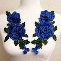 2pcs 3D Lace Flower Patches Stickers Colorful Embroidery Glass Gauze