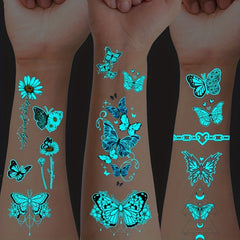 15 Glow Dark Butterfly Tattoo Stickers Waterproof Temporary Tattoo