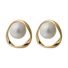Irregular Geometric Faux Pearl Earrings 18K Plated Jewelry Women