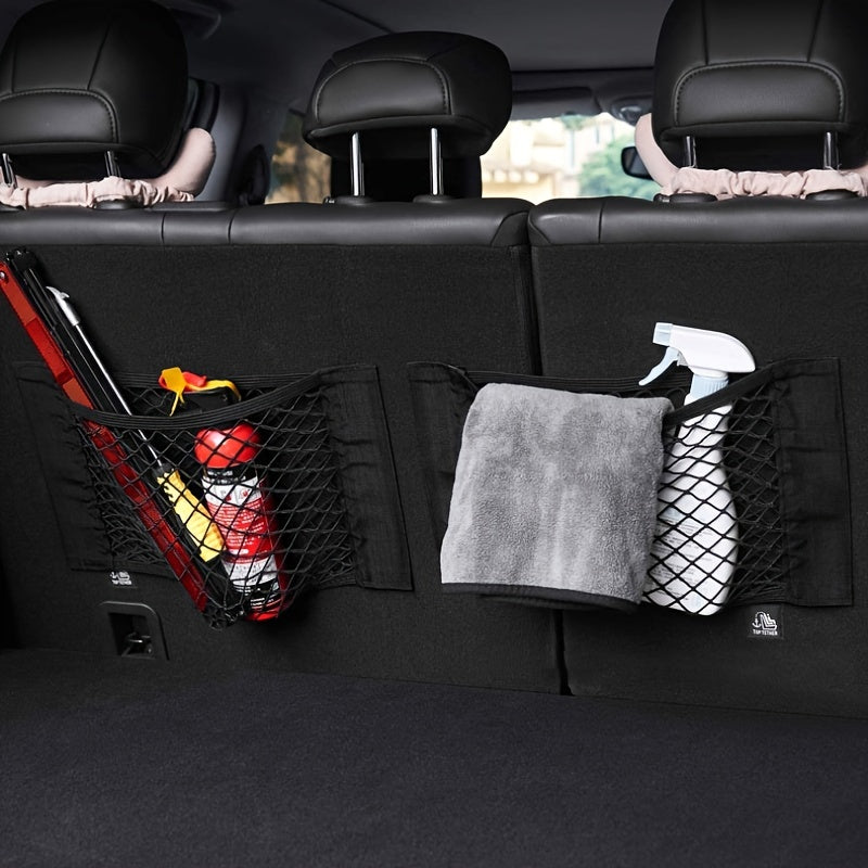 Car Trunk Organizer with Rear Net Mesh Elastic String and Sticker