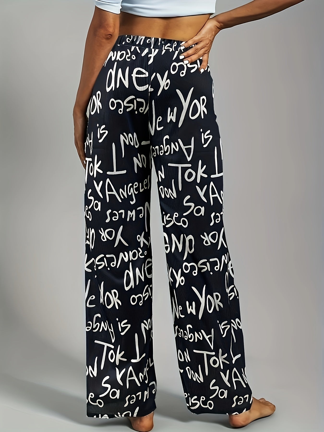 Boho Pants Women's Plus Allover Print High Rise Wide Leg Trousers