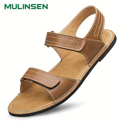 Men's Leather Flat Sandals, Outdoor Non-slip Beach Sandals, Spring Summer