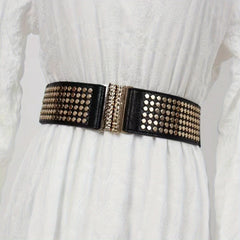 Punk Rivet Wide Belt Elastic Waistband Golden Buckle Decoration Belts