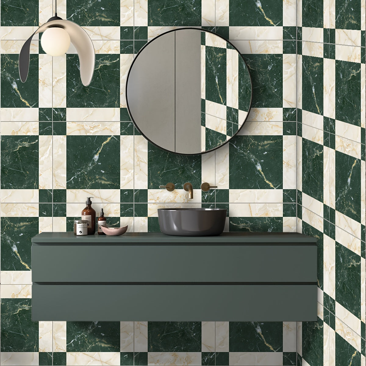 4pcs Retro Checkered Pattern Floor Stickers Non-slip Waterproof Tile Stickers
