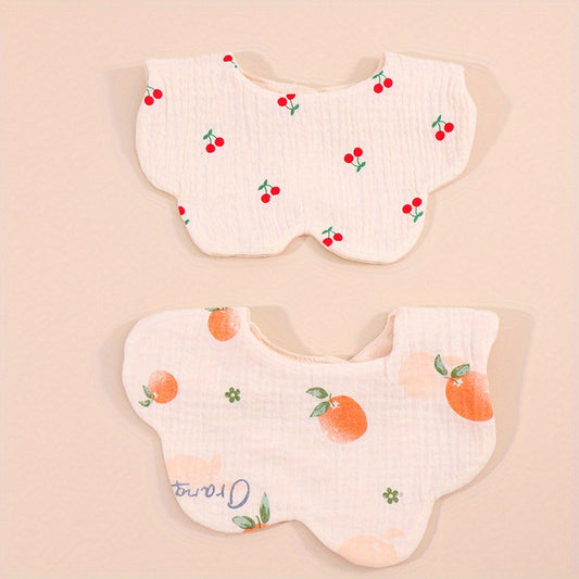 2pcs Cotton Gauze Cherry Bear Baby Bibs Boy Girl Bandana Scarf Flower Shape